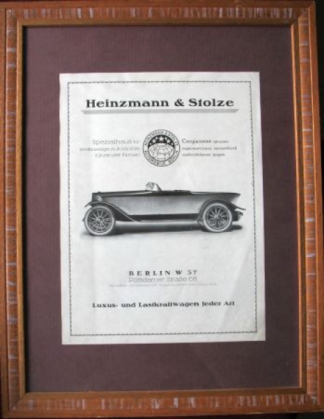 Heinzmann & Stolze Luxuskraftwagen Berlin 1914 original poster framed (1719)